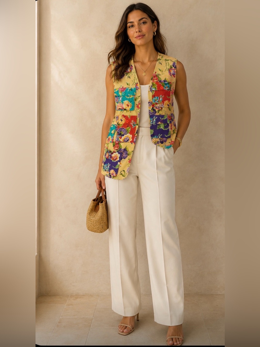 Susan Bristol Sleeveless Floral Patchwork Vest